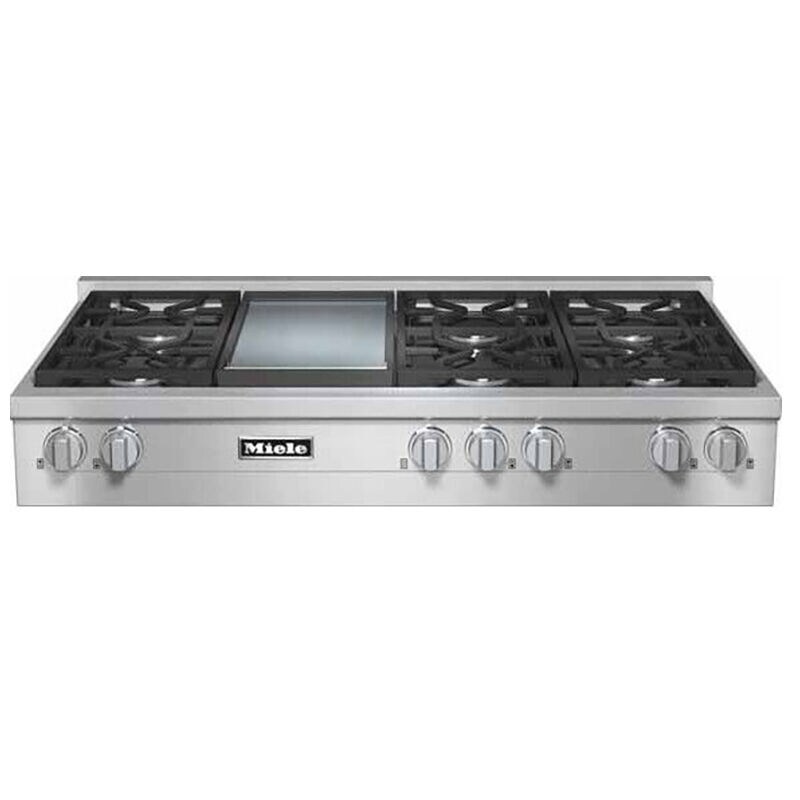 Miele 48" SlideIn Gas Cooktop with 7 Sealed Burners & Griddle Stainless Steel P.C. Richard