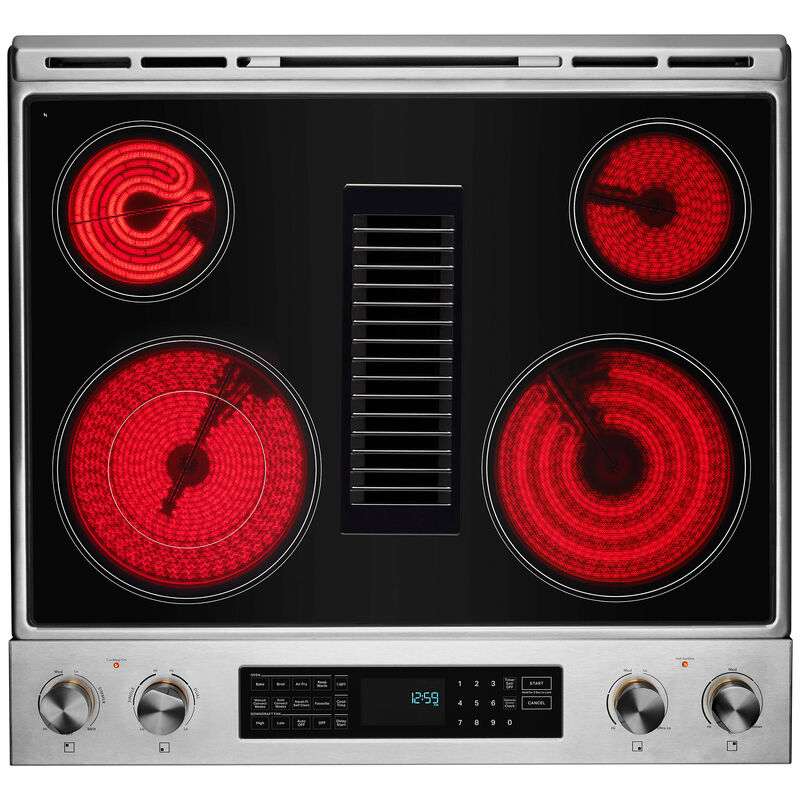 JennAir 30 in. 6.2 cu. ft. Air Fry True European Convection Slide-In Electric Range with Radiant Burners - Stainless Steel, , hires