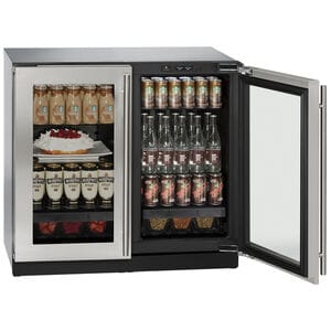 U-Line 3000 Series 36 in. 6.9 cu.ft. Built-In Counter Depth French Door Freeezerless Refrigerator with Glass Doors - Stainless Steel, , hires