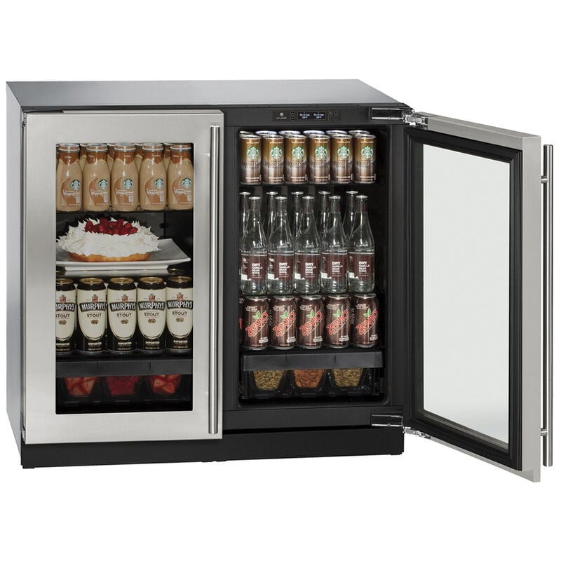 U-Line 3000 Series 36 in. 6.9 cu.ft. Built-In Counter Depth French Door Freeezerless Refrigerator with Glass Doors - Stainless Steel, , hires