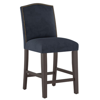 Skyline Furniture 26" Counter Stool in Velvet Fabric with Nail Button Trim - Regal Navy | 647NBBRRGLNV