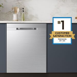 Samsung 24 in. Top Control Flush-Mount Dishwasher with 48 dBA Sound Level, 3rd- Rack, AutoRelease Door Drying & Pocket Handle - Fingerprint Resistant Stainless Steel, , hires