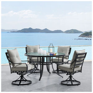 Hanover Lavallette 5-Piece Dining Set with 4 Swivel Rockers and a 52" Round Glass Table - Gray, , hires