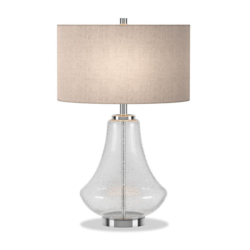 Hudson & Canal Lagos Table Lamp Seeded Glass and Polished Nickle with Flax Shade, , hires