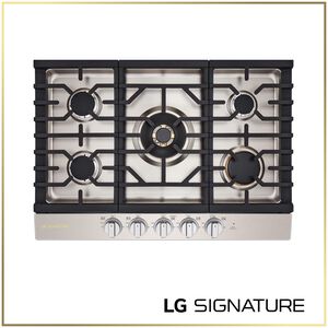 LG SIGNATURE 30 in. 5-Burner Smart Natural Gas Cooktop with EasyClean, Simmer Burner & Power Burner - Stainless Steel, , hires