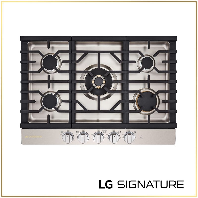 LG SIGNATURE 30 in. 5-Burner Smart Natural Gas Cooktop with EasyClean, Simmer Burner & Power Burner - Stainless Steel, , hires