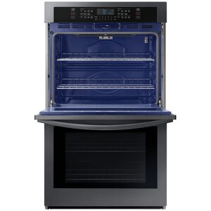 Samsung 30 in. 10.2 cu. ft. Smart Top Control Electric Double Wall Oven - Fingerprint Resistant Black Stainless Steel, Black Stainless, hires