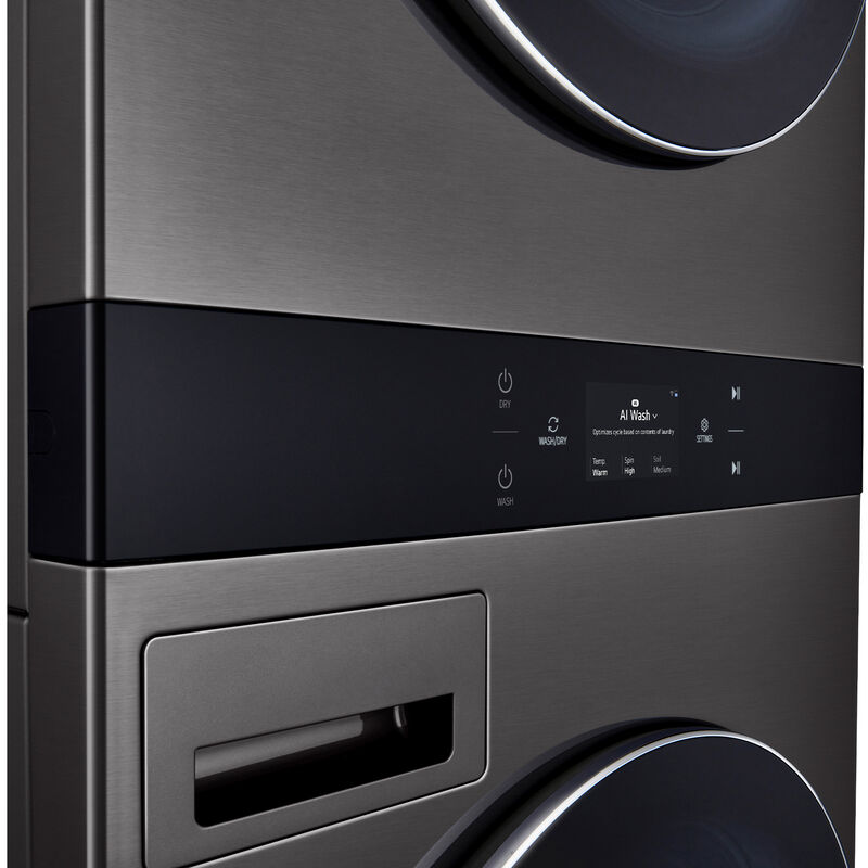 LG 27 in. 5.0 cu. ft. Smart Gas Front Load WashTower with AI Sensor Dry, TurboSteam, Allergiene Cycle, ezDispense, AI DD 2.0 Advanced Washing, Sensor Dry, Sanitize & Steam Cycle - Black Steel, , hires