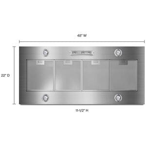 Whirlpool 48 in. Ducted Standard Style Range Hood with 3 Fan Speeds & 4 LED Lights - Stainless Steel, , hires