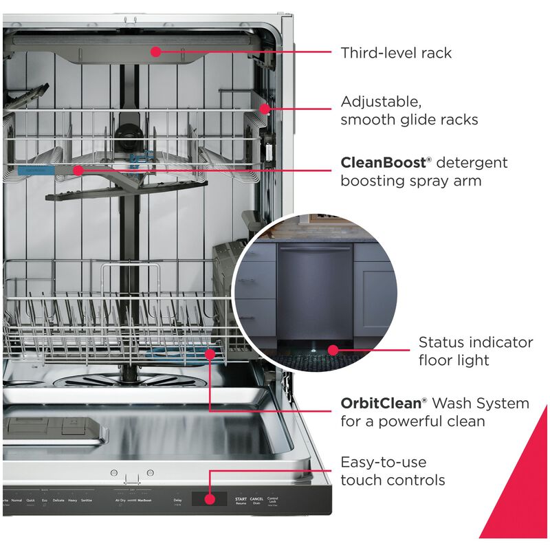 Frigidaire Gallery 24 in. Top Control Dishwasher with 45 dBA Sound Level & 3rd Rack - Stainless Steel, , hires