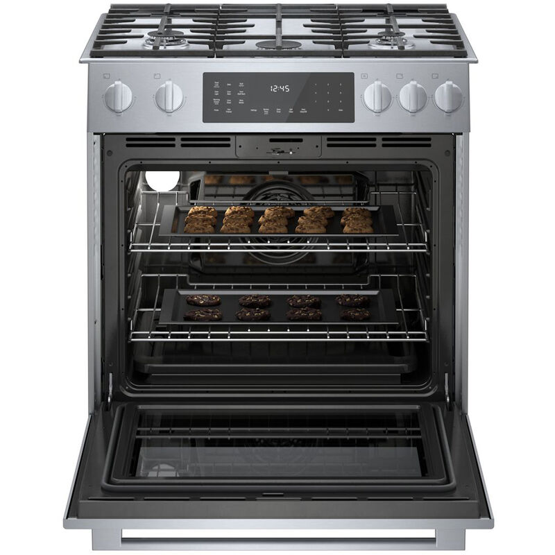 Bosch Benchmark 30 in. 4.6 cu. ft. Convection Oven Slide-In Dual Fuel Range with 5 Sealed Burners - Stainless Steel, , hires