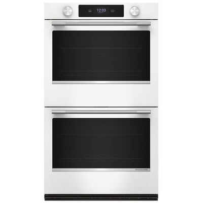KitchenAid 30 in. 10.0 cu. ft. Smart Top Control Steam Electric Double Wall Oven with True European Convection - White | KOED730SWH
