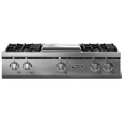Viking 5 Series 36 in. 4-Burner Natural Gas Rangetop with Griddle, Simmer Burner & Power Burner - Stainless Steel | VRT53644GSS