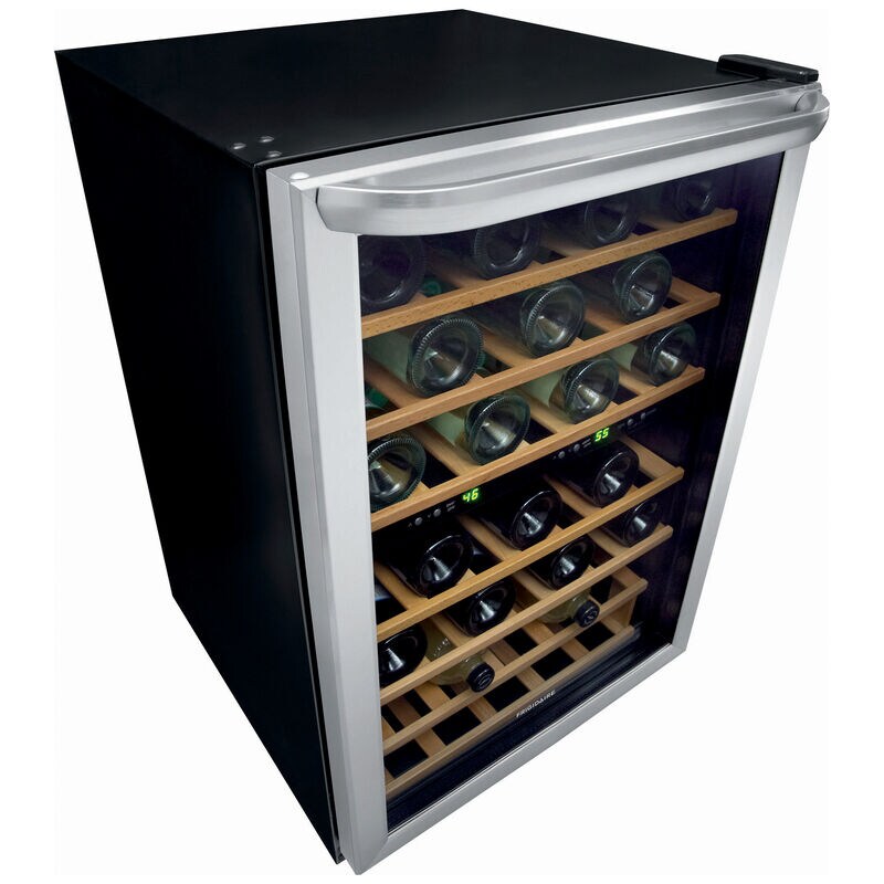 Frigidaire 22 in. Freestanding Wine Cooler with Wood Racks, Dual Temperature Zones & 45 Bottle Capacity - Stainless Steel, , hires