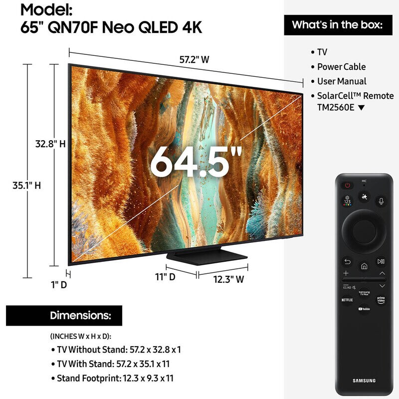 Samsung - 65" Class QN70F Neo QLED 4K UHD Samsung Vision AI Smart TV, , hires