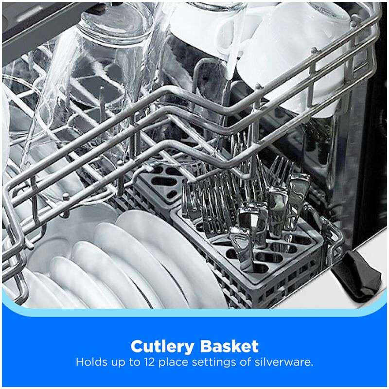 Midea 24 in. Front Control Flush-Mount Dishwasher with 52 dBA Sound level, Auto Open Door & Pocket Handle - Black, , hires
