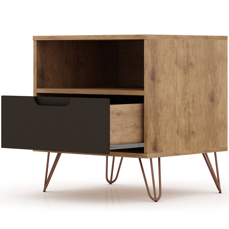 Manhattan Comfort Rockefeller Mid-Century Modern 1-Drawer Nightstand Textured Gray, , hires