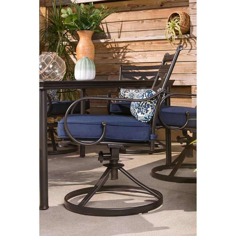 Montclair 7-Piece Dining Set in Navy Blue with 6 Swivel Rockers and a 40" x 67" Dining Table, , hires