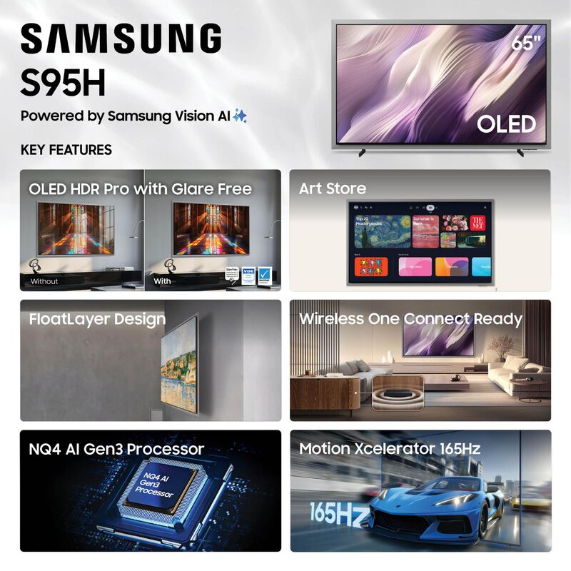 Samsung - 65" Class S95H Series OLED 4K UHD Smart Tizen TV, , hires