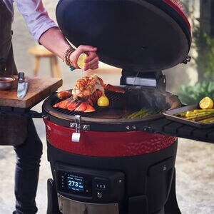 Kamado Joe Konnected Joe 18 in. Single Rack Charcoal Smoker with Built-In Thermometer & Side Table - Red, , hires