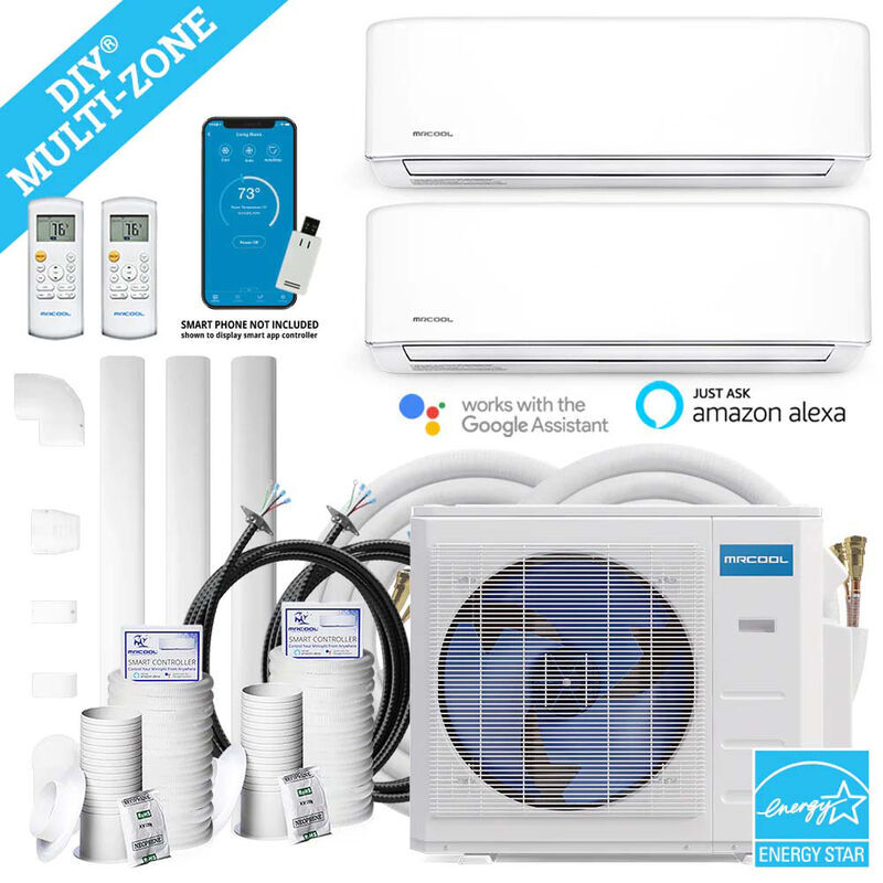 MRCOOL 4th Gen DIY 27,000 BTU 230V Dual-Zone Smart Ductless Mini-Split Air Conditioner with Heat & 25 ft. Install Kit for up to 750 Sq. Ft., , hires