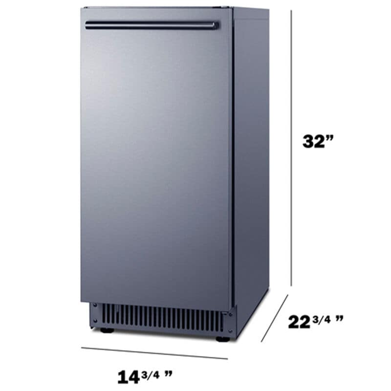 Summit 15 in. Built-In Undercounter Outdoor Commercial-Use Ice Maker with 26 lb. Ice Storage, Auto-Defrost & Digital Control - Stainless Steel, , hires