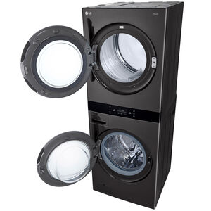 LG 27 in. 5.0 cu. ft. Smart Electric Front Load WashTower with AI Sensor Dry, TurboSteam, Allergiene Cycle, ezDispense, AI DD 2.0 Advanced Washing, Sensor Dry, Sanitize & Steam Cycle - Black Steel, , hires