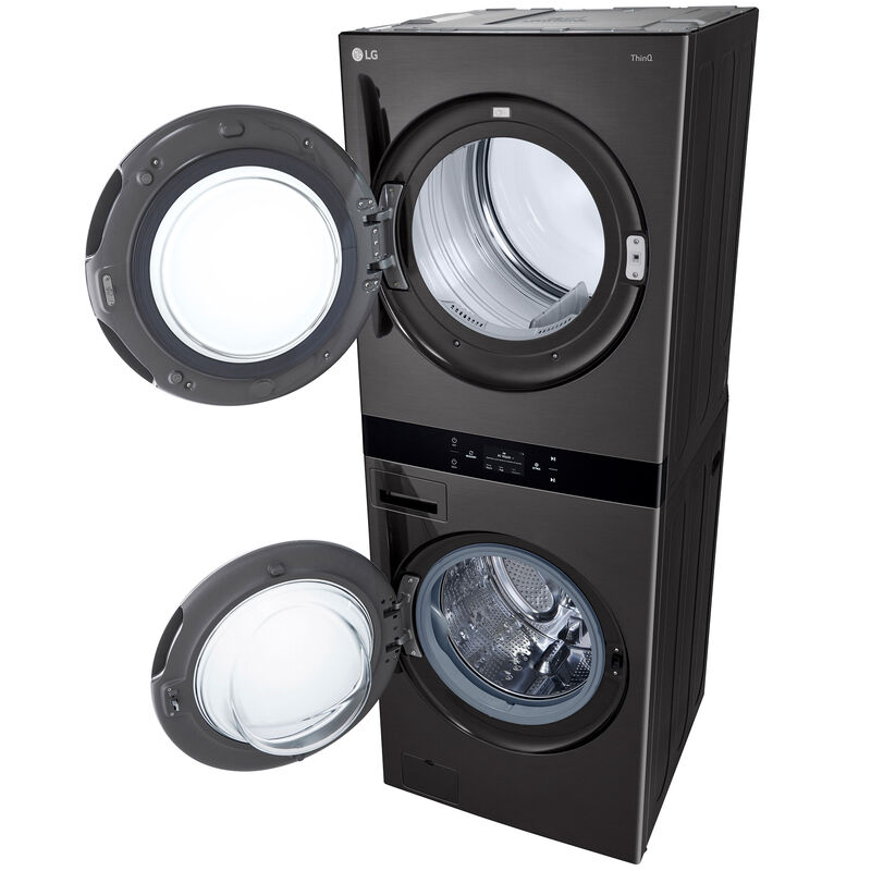 LG 27 in. 5.0 cu. ft. Smart Electric Front Load WashTower with AI Sensor Dry, TurboSteam, Allergiene Cycle, ezDispense, AI DD 2.0 Advanced Washing, Sensor Dry, Sanitize & Steam Cycle - Black Steel, , hires