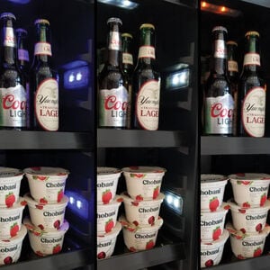 XO 15 in. Built-In/Freestanding 3.3 cu. ft. Compact Beverage Center with Pull-Out Shelves & Digital Control - Black Stainless Steel, , hires