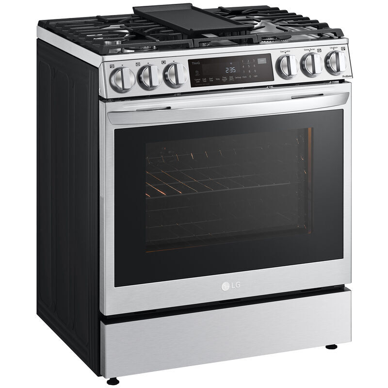 LG InstaView 30 in. 6.3 cu. ft. Smart Air Fry True European Convection Slide-In Dual Fuel Range with 5 Sealed Burners & Griddle - PrintProof Stainless Steel, PrintProof Stainless Steel, hires