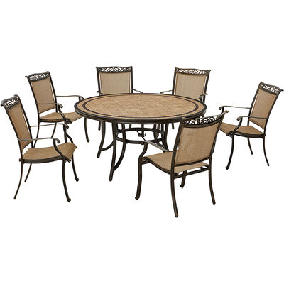 Hanover Fontana 7-Piece Outdoor Dining Set with 6 Sling Chairs And Tile Top Table | FNTDN7PCRDTN