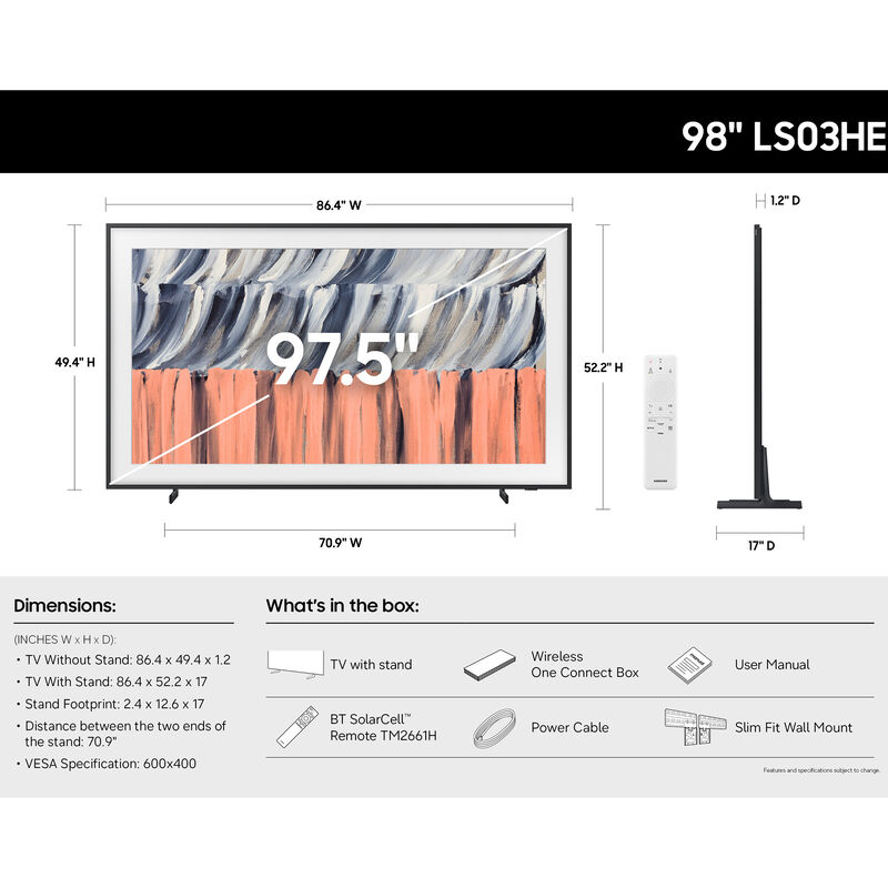Samsung - 98" Class The Frame (LS03HE) QLED 4K UHD Smart Tizen TV, , hires