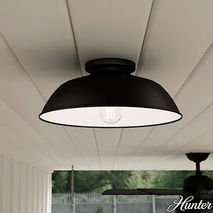 Hunter Mill Valley Rustic Modern Metal Dome Medium Flush Mount Outdoor Light - Matte Black, , hires