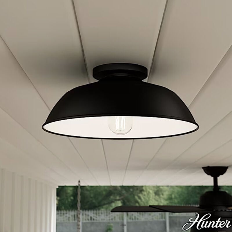 Hunter Mill Valley Rustic Modern Metal Dome Medium Flush Mount Outdoor Light - Matte Black, , hires