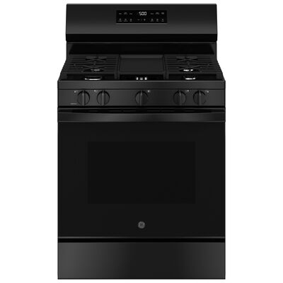 GE 500 Series 30 in. 5.3 cu. ft. Oven Freestanding Natural Gas Range with 5 Sealed Burners & Griddle - Black | GGF500PVBB