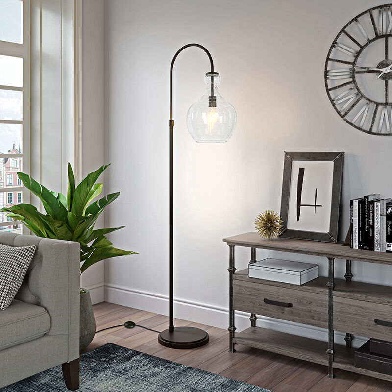 Bronze floor lamp with glass shade on sale