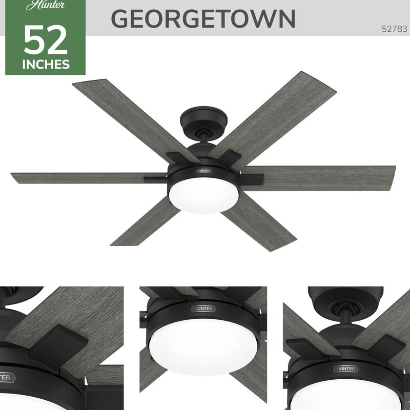 Hunter Georgetown 52" ENERGY STAR Ceiling Fan with LED Light Kit and Handheld Remote - Matte Black, , hires