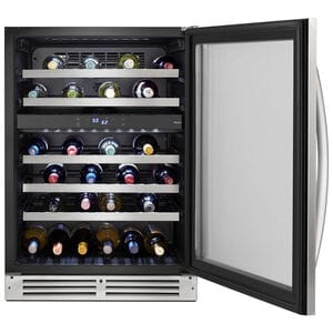 Whirlpool 24 in. Undercounter Wine Cooler with Metal Racks, Dual Temperature Zones & 51 Bottle Capacity - Stainless Steel, , hires
