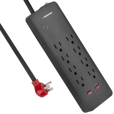 Monster Cable 8-Outlet Surge Protector with 2 USB Ports - Black | 2MNAC0179B0L