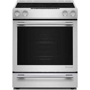 KitchenAid 30 in. 7.1 cu. ft. Air-Fry True European Convection Steam Oven Slide-In Electric Range with Radiant Burners - Stainless Steel with PrintShield Finish, , hires