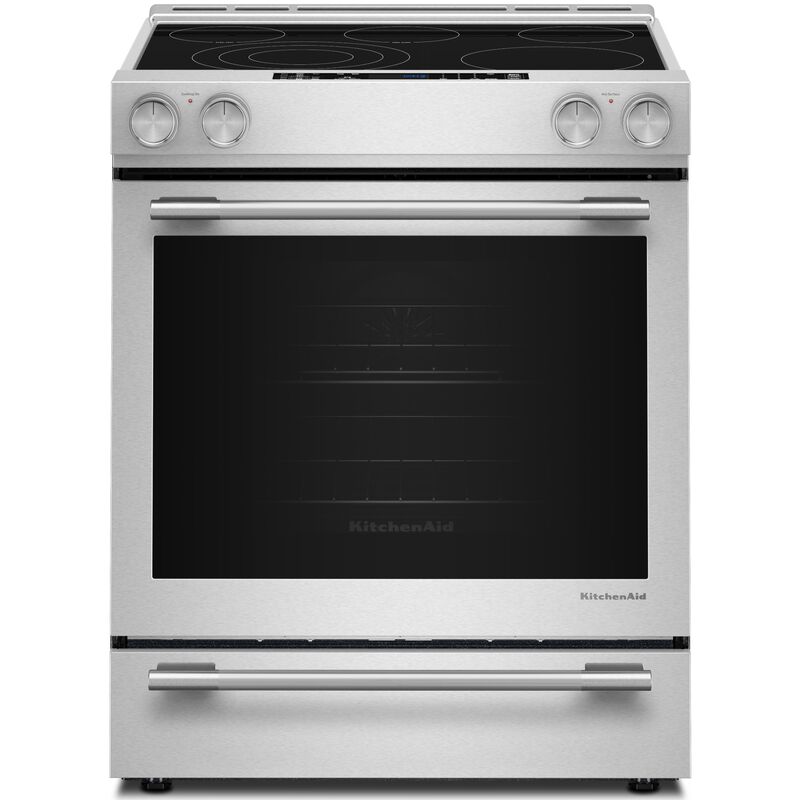 KitchenAid 30 in. 7.1 cu. ft. Air-Fry True European Convection Steam Oven Slide-In Electric Range with Radiant Burners - Stainless Steel with PrintShield Finish, , hires