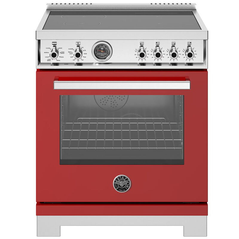 Bertazzoni Professional Series 30 in. 4.6 cu. ft. Air Fry Dual Convection Electric Range with 4 Induction Burners - Red, Red, hires