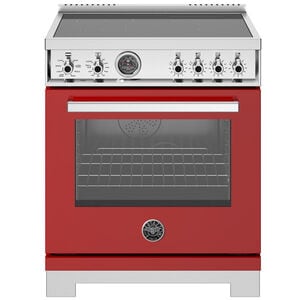 Bertazzoni Professional Series 30 in. 4.6 cu. ft. Air Fry Dual Convection Electric Range with 4 Induction Burners - Red, Red, hires