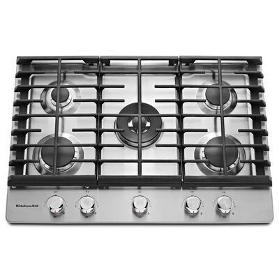 KitchenAid 30 in. Natural Gas Cooktop with 5 Sealed Burners - Stainless Steel | KCGS550ESS