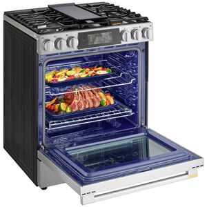 LG Signature 30 in. 6.3 cu. ft. Smart Air-Fry True European Convection Slide-in Gas Range with 5 Sealed Burners & Griddle - PrintProof Stainless Steel, , hires