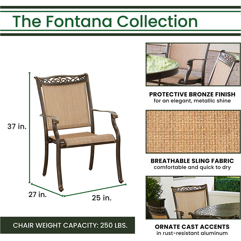 Hanover Fontana 7-Piece Outdoor Dining Set with 6 Sling Chairs And Tile Top Table, , hires