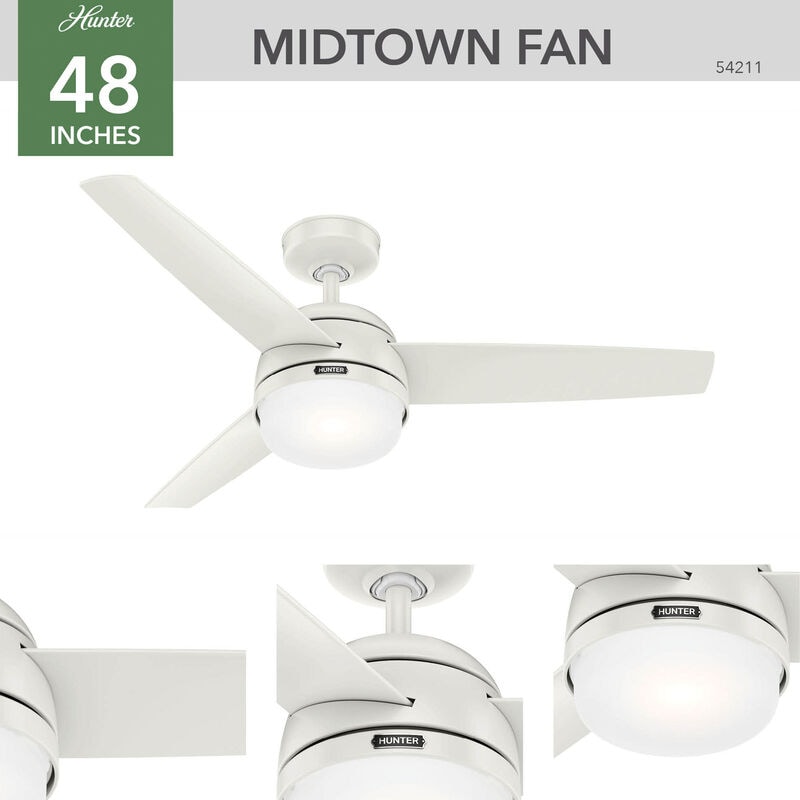Hunter Midtown 48 in. Ceiling Fan with LED Light Kit and Handheld Remote - Fresh White, Fresh White, hires