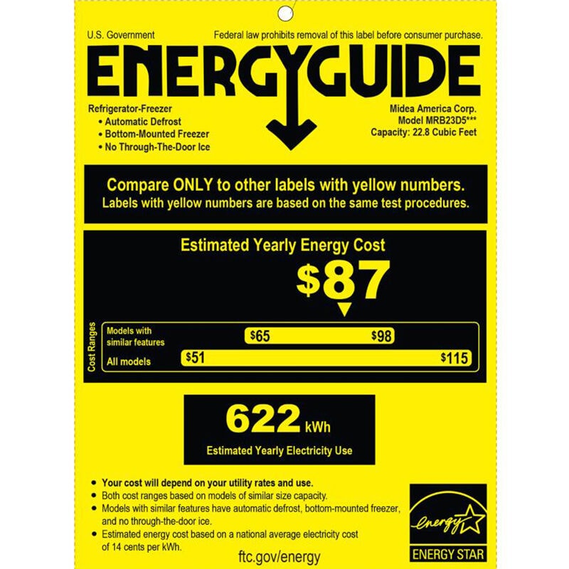 Midea 33 in. 22.8 cu. ft. Smart Counter Depth Bottom Freezer Refrigerator with Ice Maker - Stainless Steel, , hires