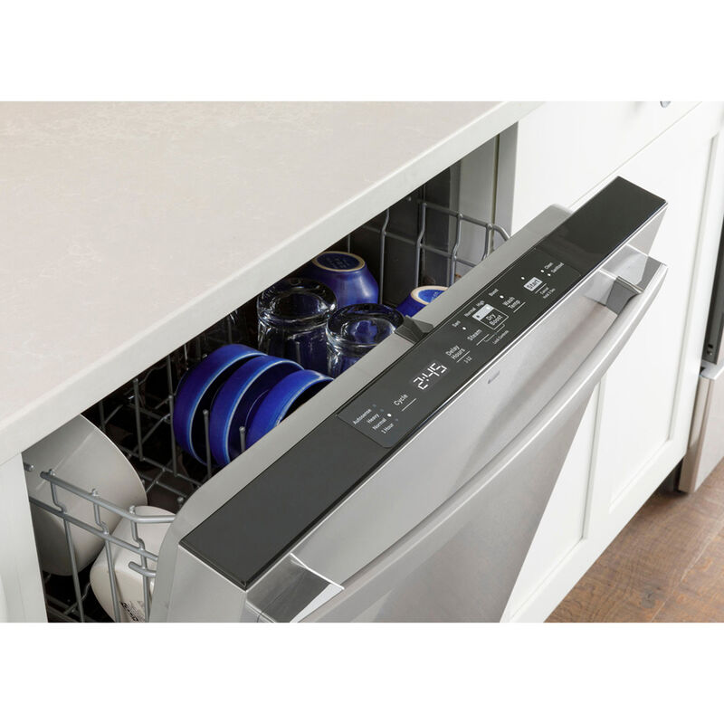 GE 24 in. Top Control Flush-Mount Dishwasher with 52 dBa Sound Level & Dry Boost - Fingerprint Resistant Stainless, Fingerprint Resistant Stainless, hires