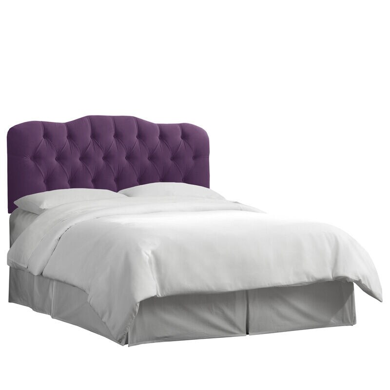 Skyline Furniture Tufted Velvet Fabric California King Size Upholstered Headboard - Aubergine Purple, Aubergine, hires
